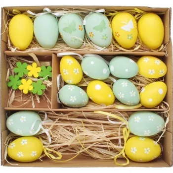 Sada 24 ks - plastová vajíček mix velikostí, dekorace v krabičce