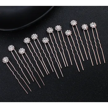 Souprava šperků B-TOP Sada třpytivých krystalových vlásenek 12 ks - zlatá/ růžová