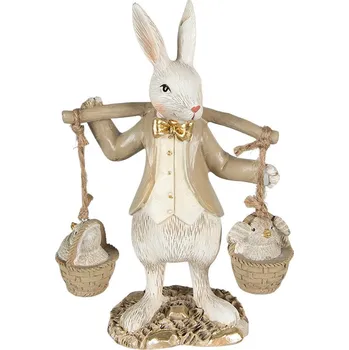 Bytová dekorace Béžová dekorace socha králík s kuřátky ve kbelíku - 12*6*17 cm