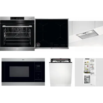 Set domácích spotřebičů AEG BSK782380M + AEG Mastery SenseBoil IAE64413XB + AEG DGB3523S + AEG Mastery MSB2547D-M + AEG FSE74707P + AEG Mastery FlexiShelf SCE818D3LC