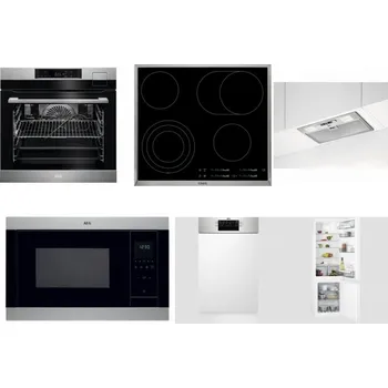 Set domácích spotřebičů AEG BSK792380M + AEG Mastery DirectTouch HK654070XB + AEG DGB3523S + AEG Mastery MSB2547D-M + AEG Mastery MaxiFlex FEE73517PM + AEG Mastery NoFrost SCB618F6TS