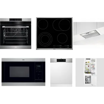 Set domácích spotřebičů AEG BPK742380M + AEG Mastery DirectTouch HK654070XB + AEG DGB3523S + AEG Mastery MSB2547D-M + AEG FEE72706PM + AEG Mastery FlexiShelf SCE818D3LC