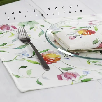 prostírání Lněné prostírání 48x32 cm Barevné květinky