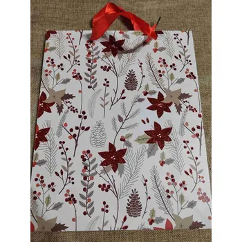 Dárková taška Dárková taška vánoční střední bílo červená s glitry 2 ks