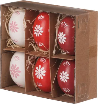 Velikonoční dekorace Autronic VEL6028 kraslice z pravých vajíček bílé/červené 6 ks