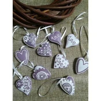 Party dekorace Dekorační srdíčka na pověšení fialovo bílá