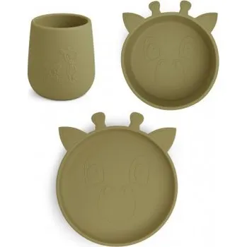 dětská jídelní sada NUUROO Judi Silikonový Jídelní set Giraf Olive Green