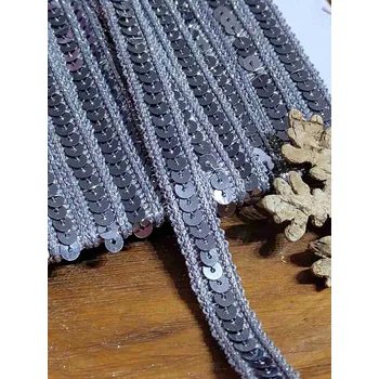 Krajka Flitrový prýmek šíře 12 mm barva šedá