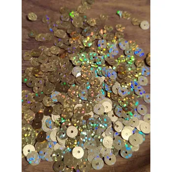 Karnevalový doplněk Flitry hladké Ø6 mm 10 g zlatá lesk AB efekt