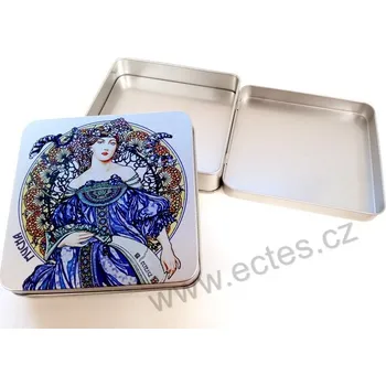 Dóza na potraviny Modrá PL406 A. Mucha plechová dóza stříbrná s pantem
