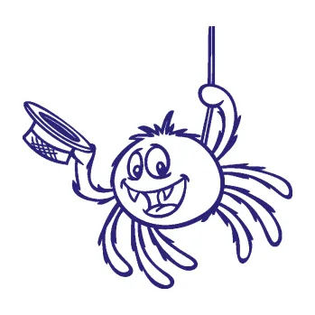 Samolepicí dekorace na vozidlo Pavouk 022 levá s kloboučkem (22 - střední modrá) SAMOLEPKA NA AUTO, NÁLEPKA, FÓLIE, POLEP, TUNING, VLASTNÍ TEXT, TISK, AUTOSAMOLEPKY.cz, POLEPY, OBRÁZEK, LOGO, 3D STICKERS