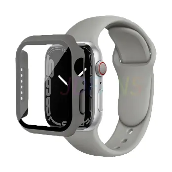 Příslušenství k chytrým hodinkám Silikonový řemínek s krytem na Apple watch 40/41/44/45 41 šedá