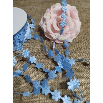 Krajka Saténový prýmek šíře 11 mm květ světle modrý