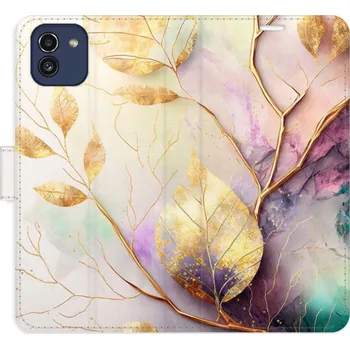 Pouzdro na mobilní telefon Flipové pouzdro iSaprio - Gold Leaves 02 - Samsung Galaxy A03