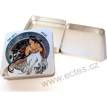 Dóza na potraviny Music-Hudba PL406 A. Mucha plechová dóza stříbrná s pantem