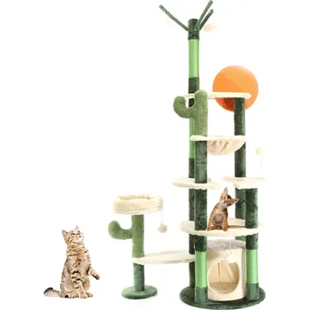 Fudajo kočičí škrabadlo kaktusově zelené 172cm vysoké škrabadlo s houpací sítí