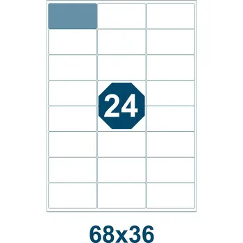 Samolepící etiketa Samolepicí etikety, délka 68 mm, šířka 36 mm, 24 ks na archu A4, 100 listů/bal.