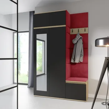 Předsíňová stěna Eka Předsíňová stěna s čalouněnými panely Trinity 20 - Dub Artisan s černou / Rubínová 2324