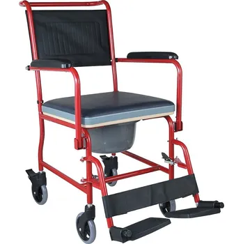 Toaletní křeslo Pojízdná toaletní skládací židle 2v1 s invalidním vozíkem červená