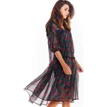 Midi šaty z italského šifonu s potisky A330 Barva: Květovaná, Velikost: L/XL