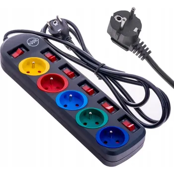 Prodlužovací kabel Berge Prodlužovací kabel 2m - 5 zásuvek - černá+barva