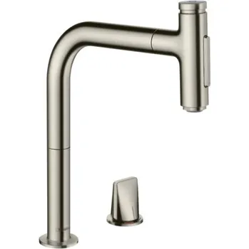 Vodovodní baterie Hansgrohe Metris Select M71 VZHLED NEREZU FINISH dvouotvorová kuchyňská páková baterie 200, vytahovatelná sprška, 2jet, sBox