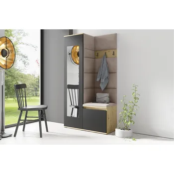 Předsíňová stěna Eka Předsíňová stěna s čalouněnými panely Trinity 13 - Dub Artisan s černou / Světlá béžová 2303