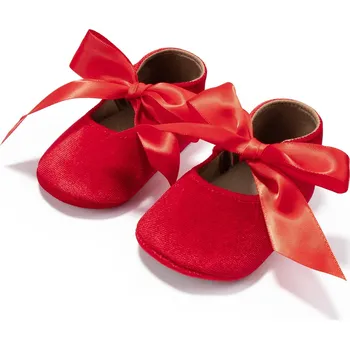 Dětská sálová obuv Semišové capáčky - balerínky se stuhovou mašlí Barva: Červená, Stélka: 13 cm (13-18m)