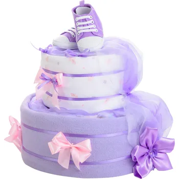 plenkový dort Dárek pro těhotné - Plenkovky.cz Dvoupatrový plenkový dort pro dívky – fialový 1 1