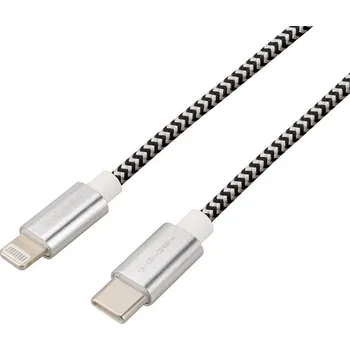 Kabel GoGEN USB-C / Lightning, 1m, opletený, zkumavka - stříbrný