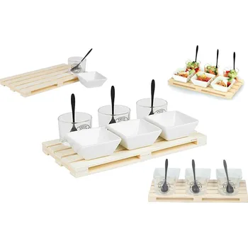 Alpina Servírovací set na předkrm - elegantní design s dřevěným podnoskem