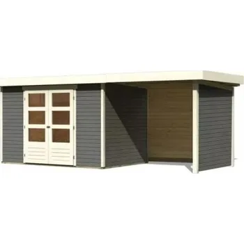 Zahrada dřevěný domek KARIBU ASKOLA 4 + přístavek 240 cm včetně zadní a boční stěny (92072) terragrau