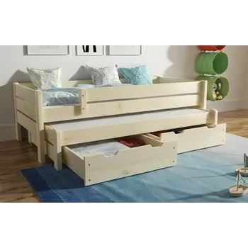 Postel Smrková dětská dřevěná rozkládací postel se zábranou Adrian Bis maršal smrk odstíny: surové provedení