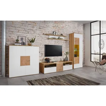 Obývací stěna Obývací stěna z masivu - PARMA divoký DUB/bílá PARMA2 | Doprava Zdarma