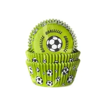 Party dekorace Košíčky na muffiny - FOTBALOVÉ zelené (nápis Goal + míče)