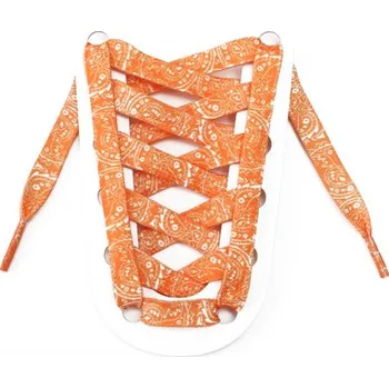 Tkaničky do bot Široké tkaničky s květinovým potiskem, jeden pár - Oranžovo bílé, 120 cm