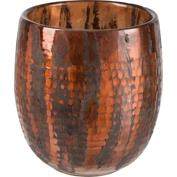 Svícen Koňakový mramorovaný skleněný svícen - Ø 19*20 cm