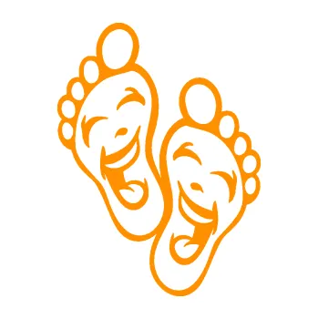 Samolepící dekorace SAMOLEPKA Nožičky 001 pravá s úsměvem (06 - oranžová) NA AUTO, NÁLEPKA, FÓLIE, POLEP, TUNING, VLASTNÍ TEXT, TISK, AUTOSAMOLEPKY.cz, POLEPY, OBRÁZEK, LOGO, SAMOLEPKY