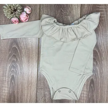 Kojenecký body Baby Powder Handmade Body s volánky okolo dekoltu béžové 56 béžová