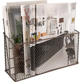 Hnědý drátěný pořadač na časopisy a dopisy - 33*17*15/17 cm