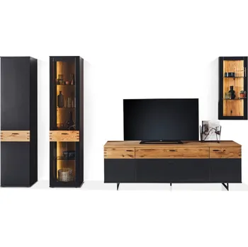 Obývací stěna Antracitová obývací stěna kombinace MDF/kov/divoký dub Wolf II