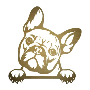 Polep vozidla SAMOLEPKA Pes 184 levá francouzský buldoček (64 - škrábaný kov zlatý) NA AUTO, NÁLEPKA, FÓLIE, POLEP, TUNING, VLASTNÍ TEXT, TISK, AUTOSAMOLEPKY.cz, POLEPY, OBRÁZEK, LOGO, SAMOLEPKY