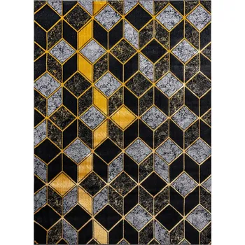 Koberec Dywany Łuszczów Kusový koberec Gloss 400B 86 3D geometric black/gold Rozměry koberců: 160x220