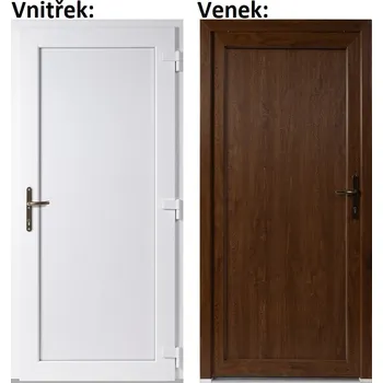 Vchodové dveře Levné vchodové dveře plastové Soft WDS Plné Zlatý dub-Bílá 100x210 cm, pravé