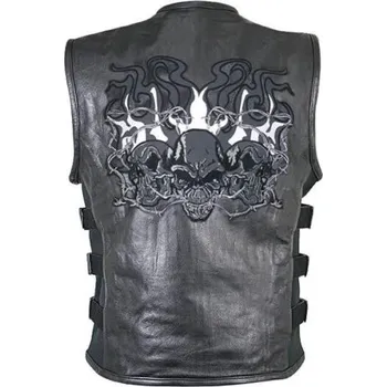 Moto vesta Kožená moto vesta Skull 3D reflexní - 3Xl
