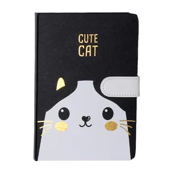 Blok Zápisník linkovaný černý Roztomilá kočka, 13 x 19 cm (Notes kočka)