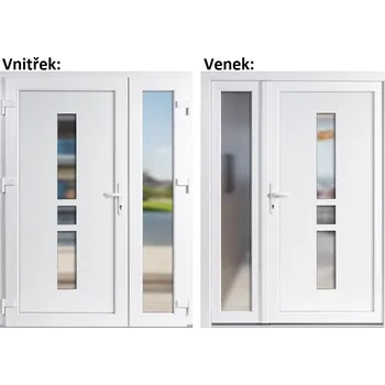 Vchodové dveře Dvoukřídlé vchodové dveře plastové Soft Megan+Sklo Nisip, Bílá/bílá, 130x200 cm, levé