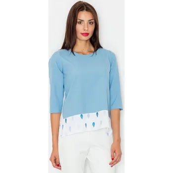 Dámská móda Volná halenka s 3/4 rukávy M525 FIGL Barva: Modrá, Velikost: S