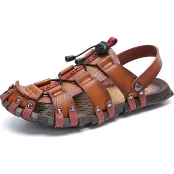 Dámské sandále Kožené sandály páskové pánské boty na léto Barva: Zlatá, Velikost: 43