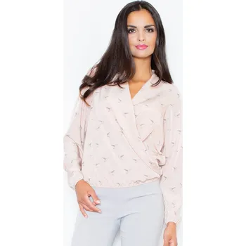 Oblečení a móda Vzorovaná halenka s dlouhým rukávem a výstřihem do V Barva: Růžová, Velikost: S